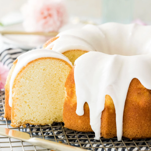 A vanilla Bundt cake with a simple icing