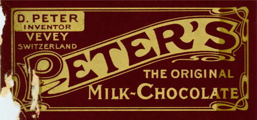 The wrapper of the first milk chocolate bar. L’emballage de la première barre de chocolat au lait.