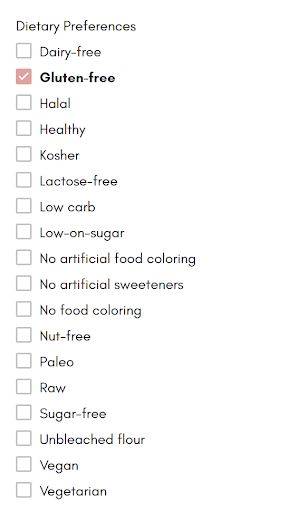 Desktop Dietary Preferences Filter