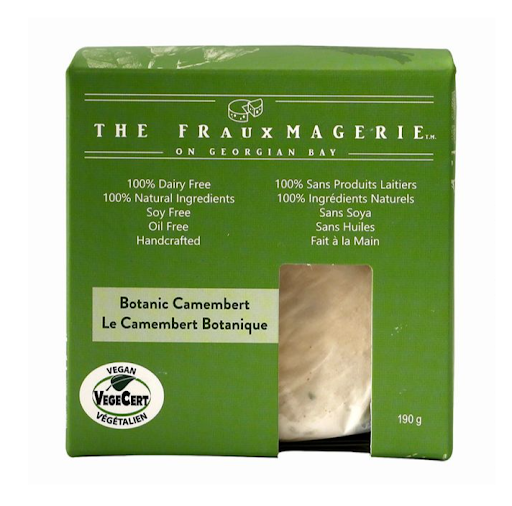 A green box of Frauxmagerie vegan "botanic" camembert