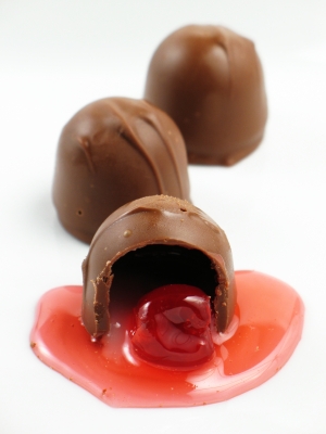 The gooey center Cherry Blossom with a cherry.