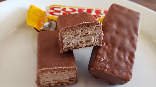 Coffee wafers covered in chocolate in a coffee crisp.