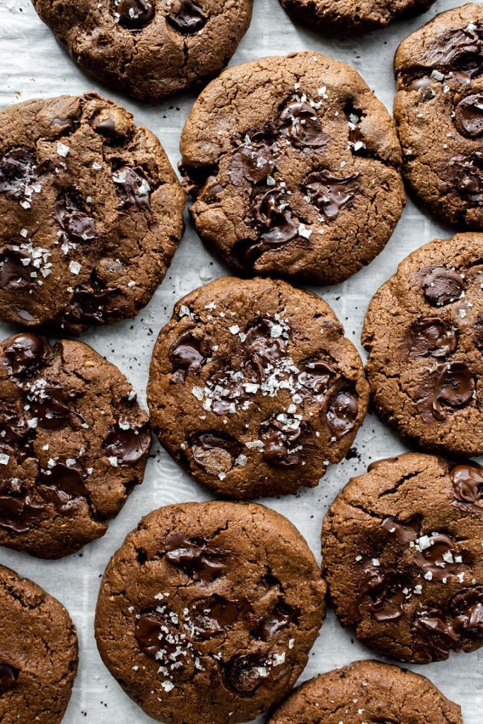 Gluten free espresso and sea salt chocolate chip cookies