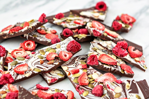 Chocolate Bark with Dried Strawberries and Seeds