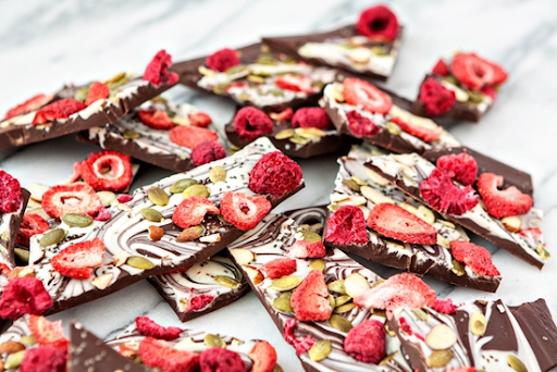 Wonderful Chocolate Bark with Dried Strawberries and Seeds