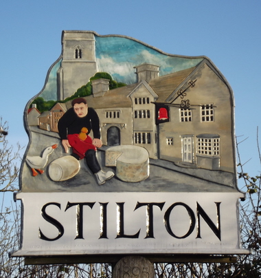 Sign of the village of Stilton in the county of Cambridgeshire