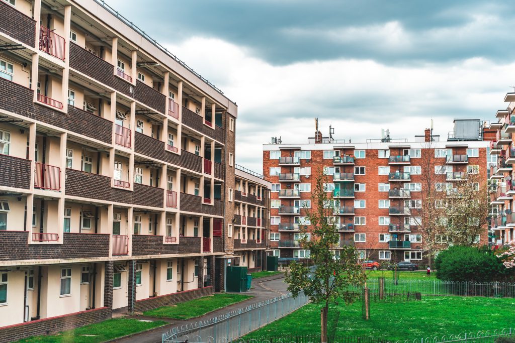 Old council tower block in London , UK