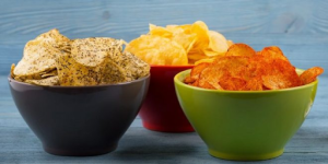 Bowls of super yummy and crispy chips potato business