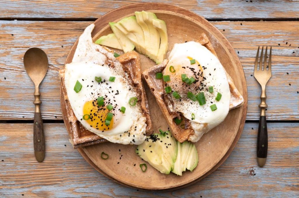 Healthy savory waffle for breakfast