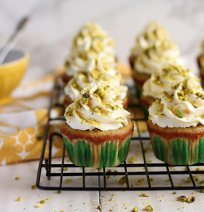 Pistachio cupcake with orange mascarpone frosting (Wild Wild Whisk)