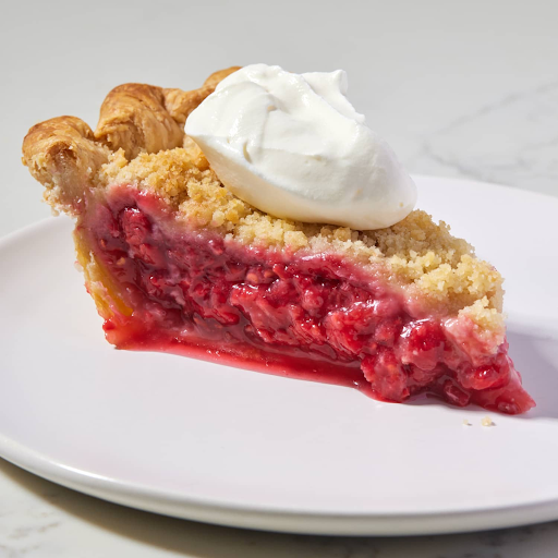 Raspberry pie with cream and streusel topping (The Kitchn)