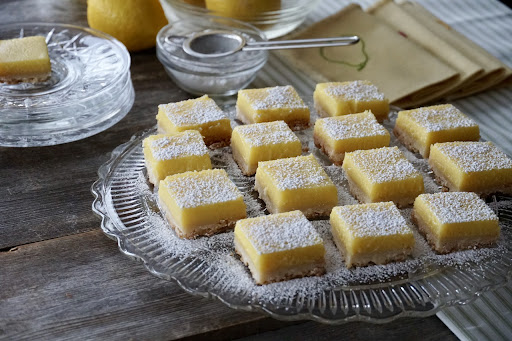 Lemon Squares with confectioners’ sugar on top (weekend at the cottage)